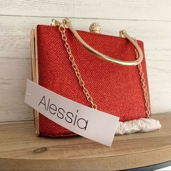 Alessia Red and Gold Bejeweled Closure Clutch Bag - Picture 6 of 12